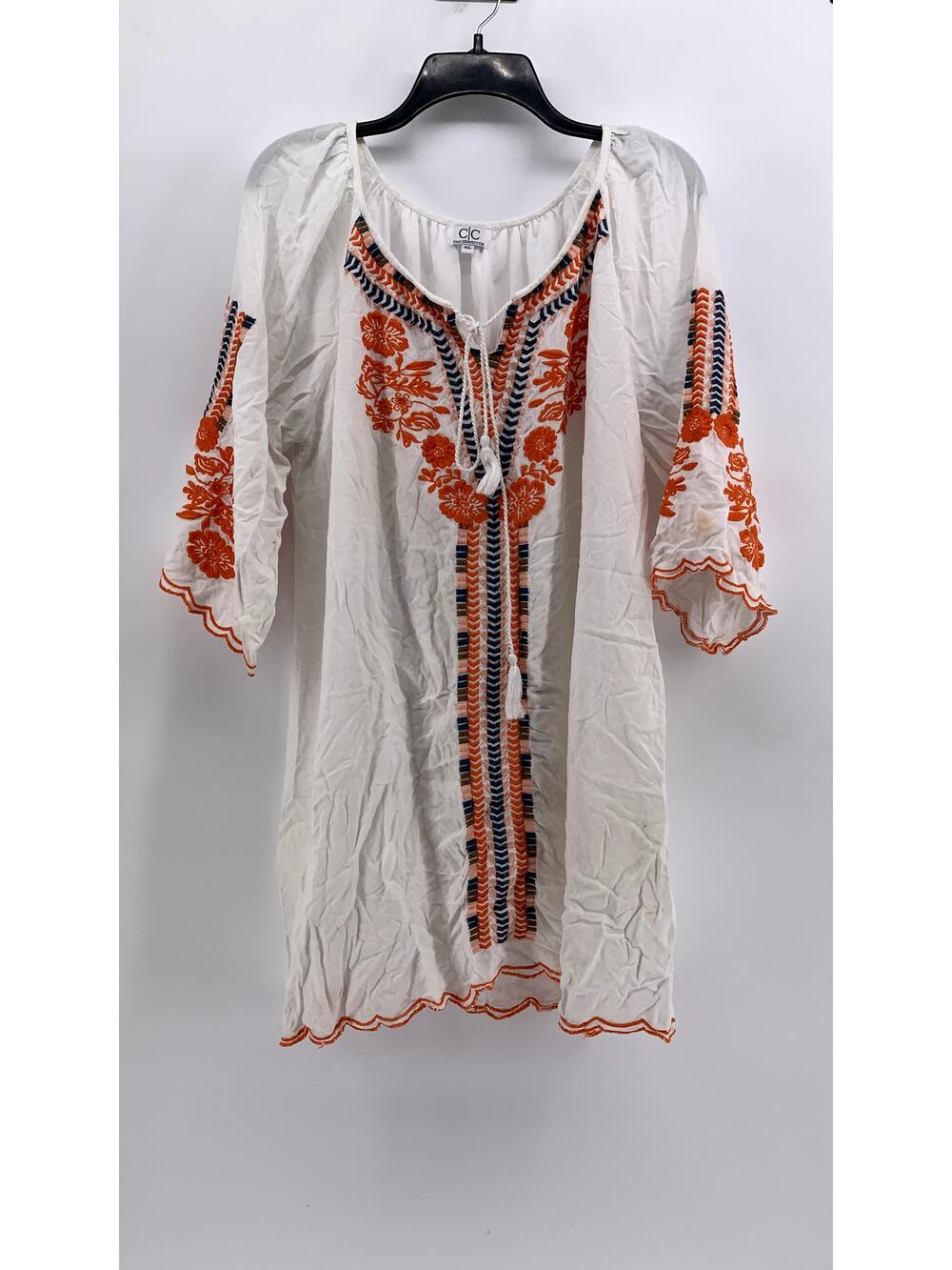 CHIC CONNECTION Women's White-Orange Embroidered Short Sleeve Mini Dress SZ XL